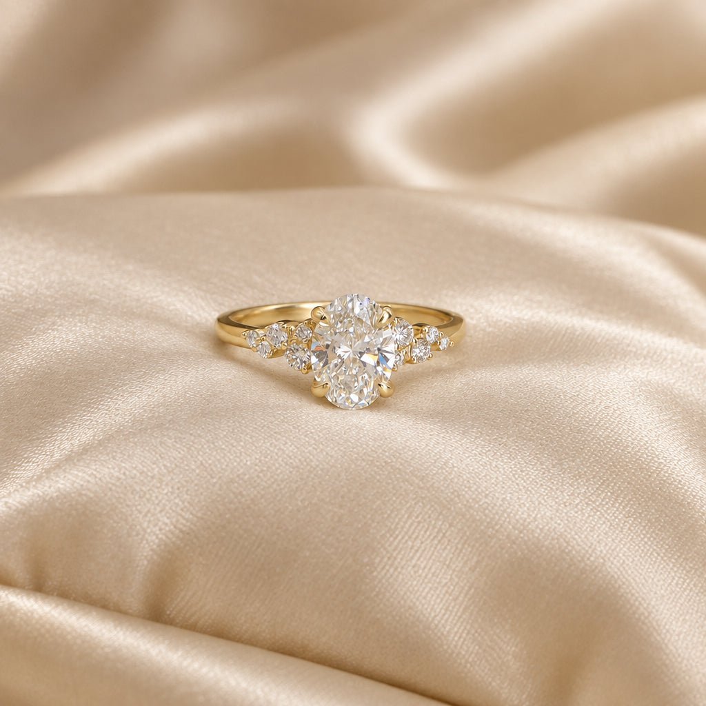 1.21 ct Oval Lab-Grown Diamond Engagement Ring in 14k Yellow Gold, Scattered Side Diamonds, IGI, Size 6.75 - Petra StarEngagement Ring