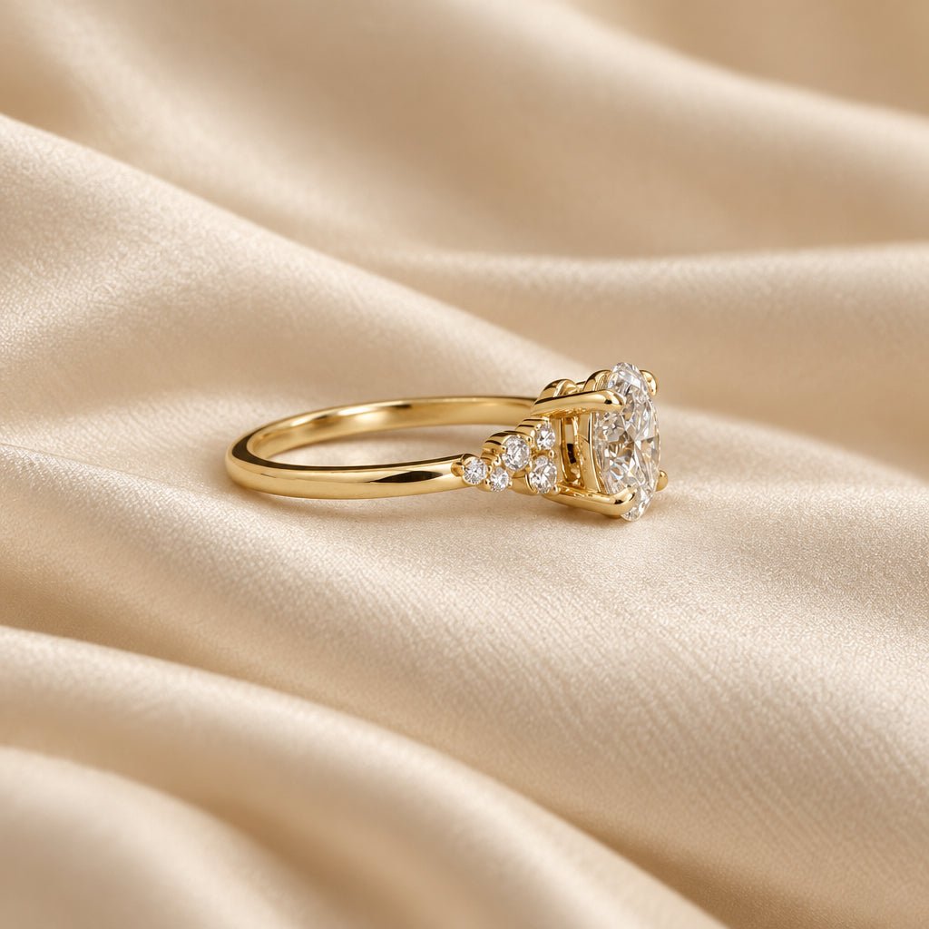 1.21 ct Oval Lab-Grown Diamond Engagement Ring in 14k Yellow Gold, Scattered Side Diamonds, IGI, Size 6.75 - Petra StarEngagement Ring