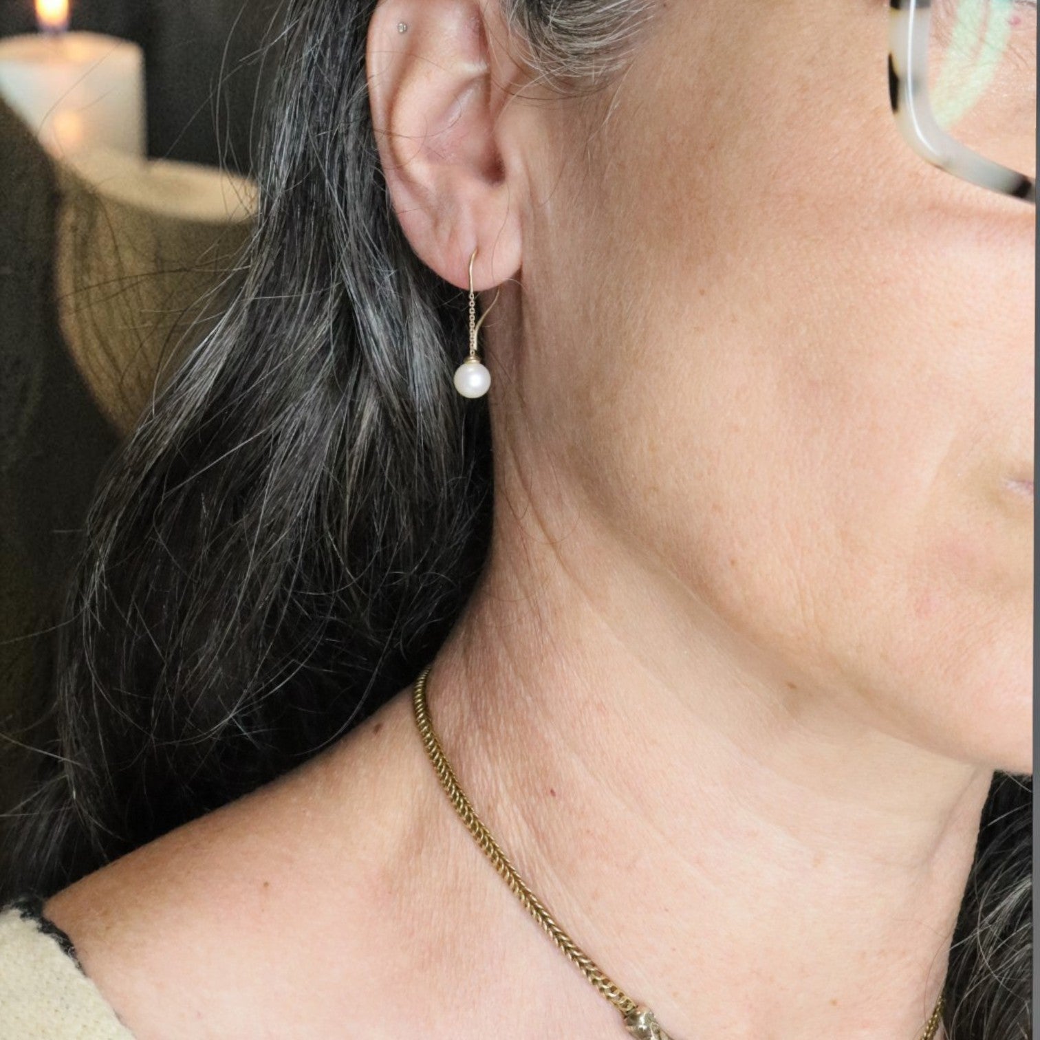 Akoya Pearl Drop Earrings in 14k Gold