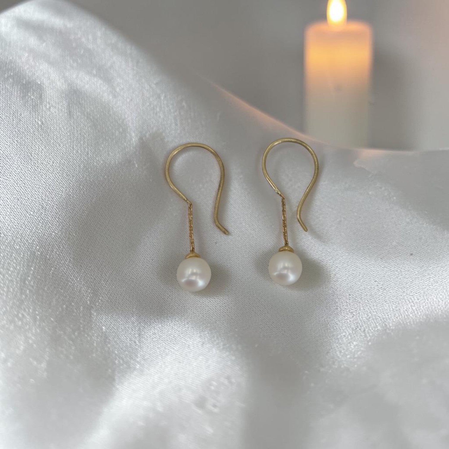 Akoya Pearl Drop Earrings in 14k Gold