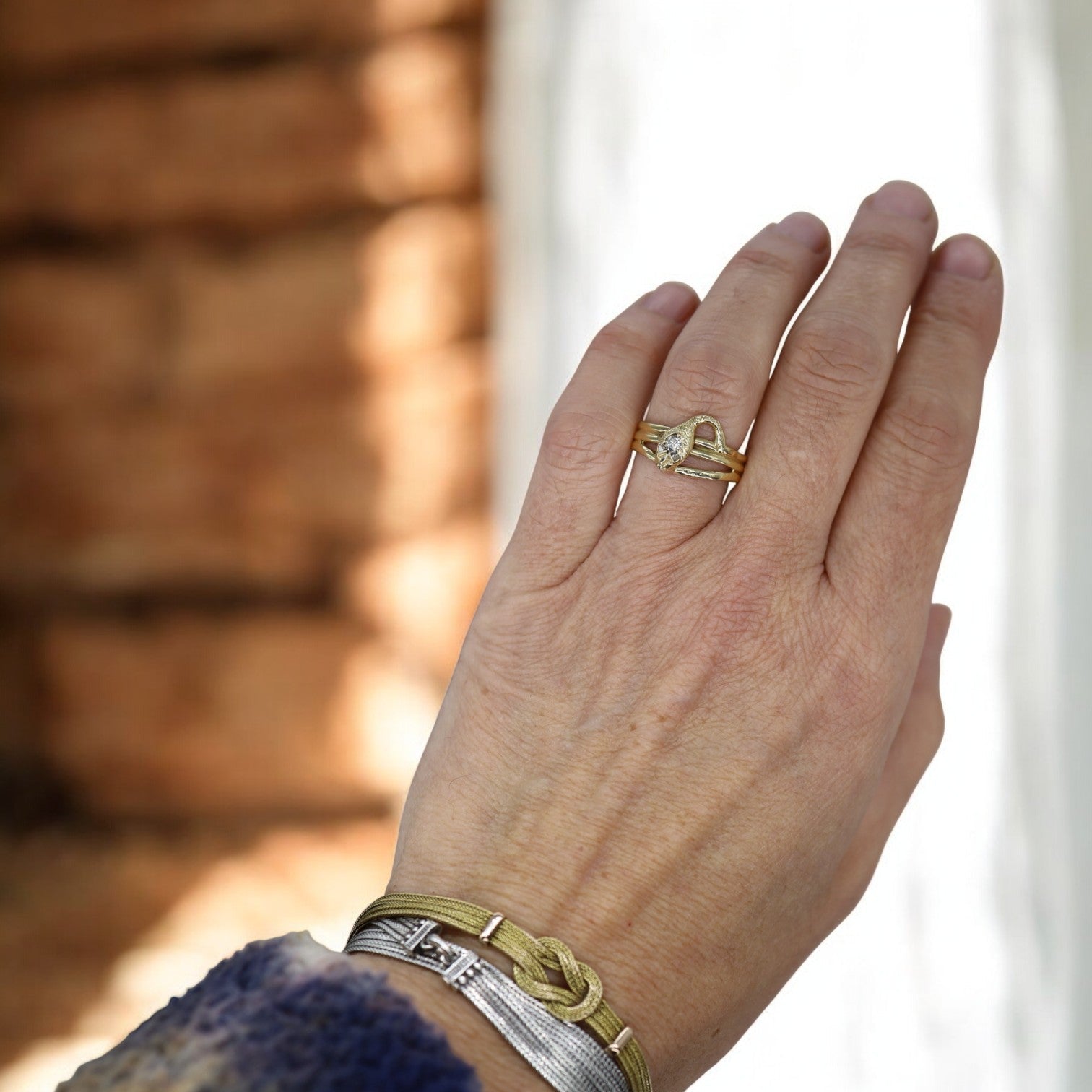 14k Gold Antique Diamond Snake Ring - Petra Star