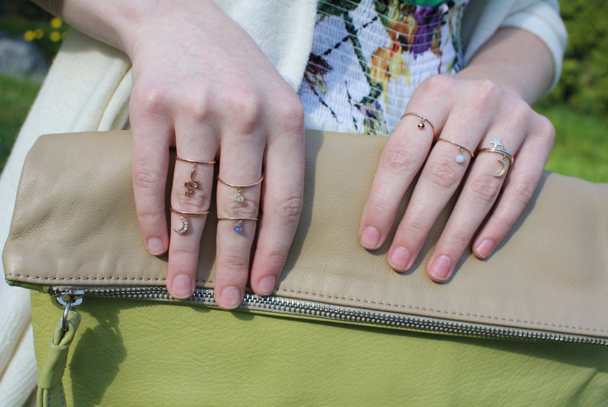 14k Gold Band with Gemstone Charm - Petra Star