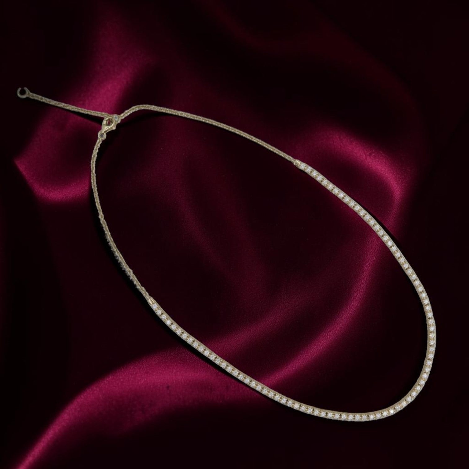 Adjustable Diamond Tennis Necklace | 1.83 CTW Shared Prong | 14K Gold Choker | Petra Star