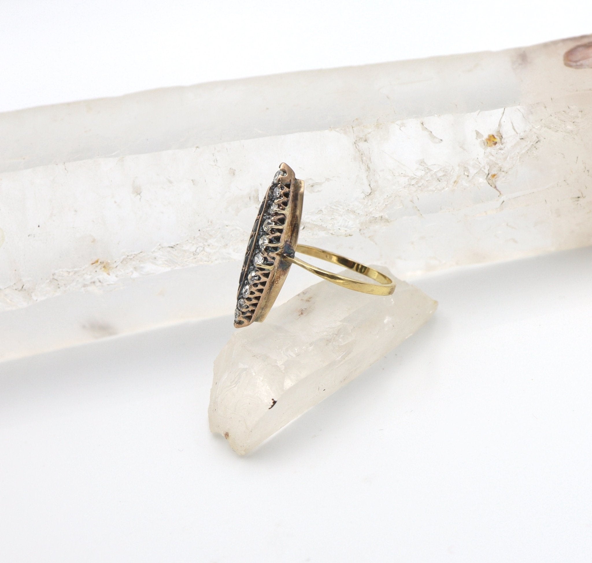 14k Gold Victorian Sapphire & Diamond Navette Ring - Petra Star