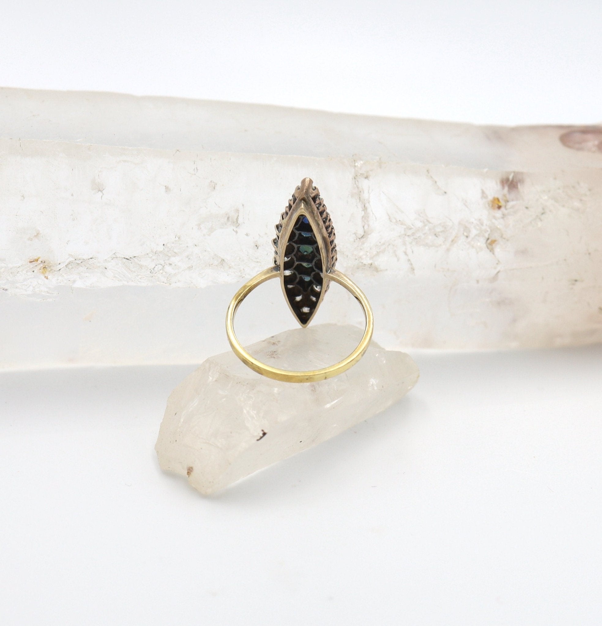 14k Gold Victorian Sapphire & Diamond Navette Ring - Petra Star