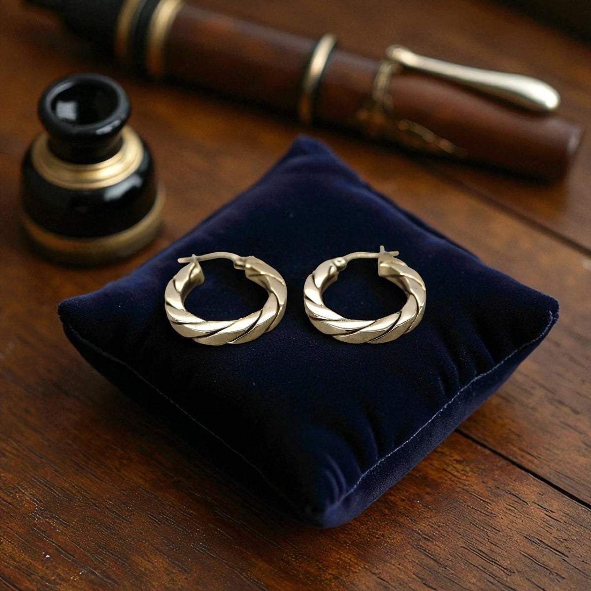 14k Heavy Gold Flat Rope Hoops - Petra Star