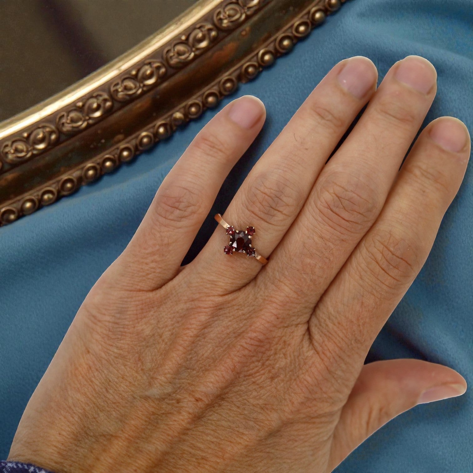 14K Rose Gold Victorian Bohemian Garnet Ring - Petra Star