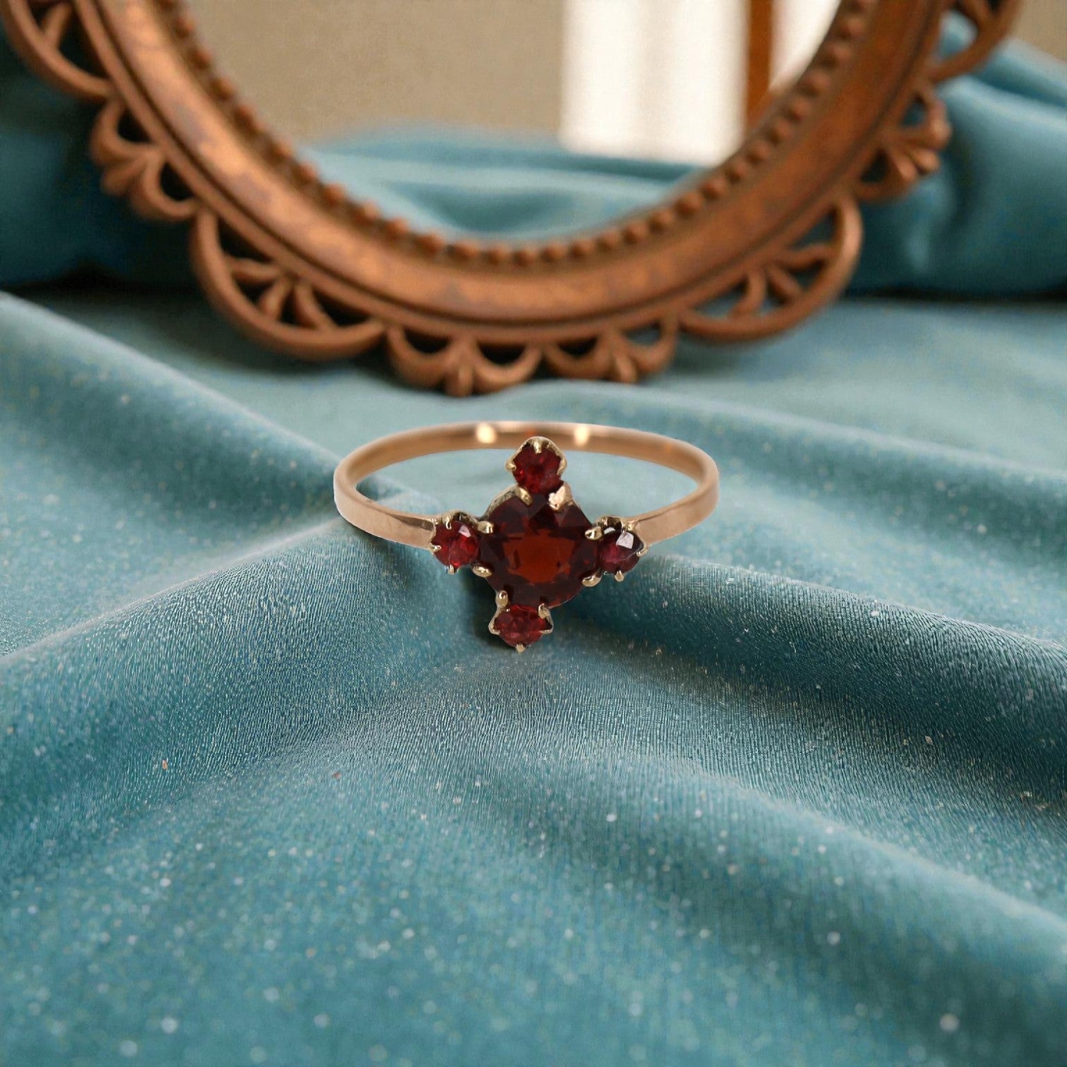 14K Rose Gold Victorian Bohemian Garnet Ring - Petra Star