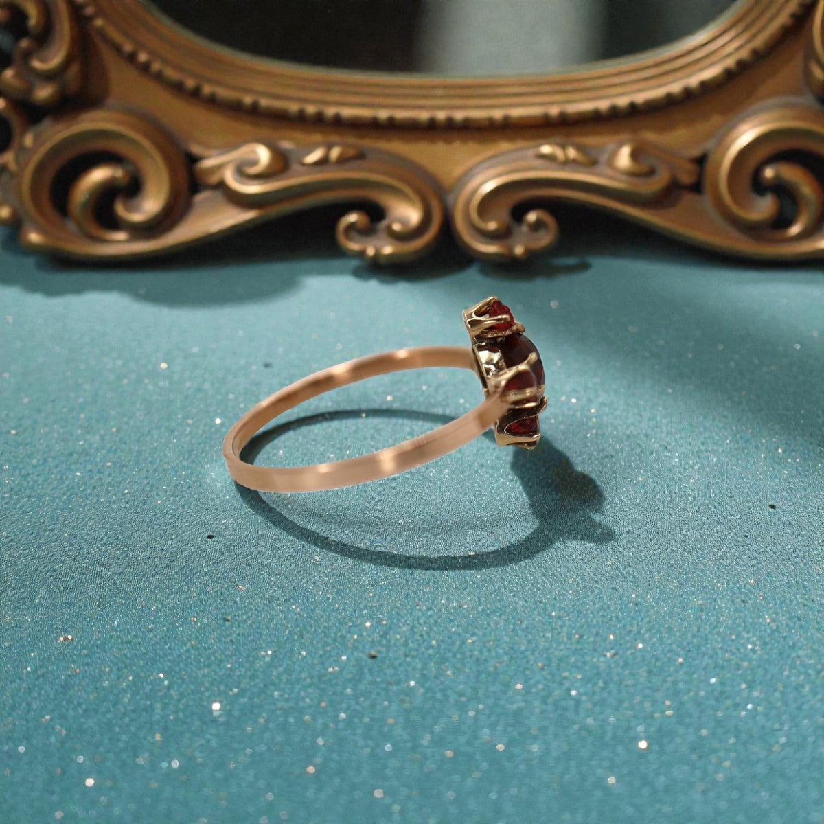 14K Rose Gold Victorian Bohemian Garnet Ring - Petra Star