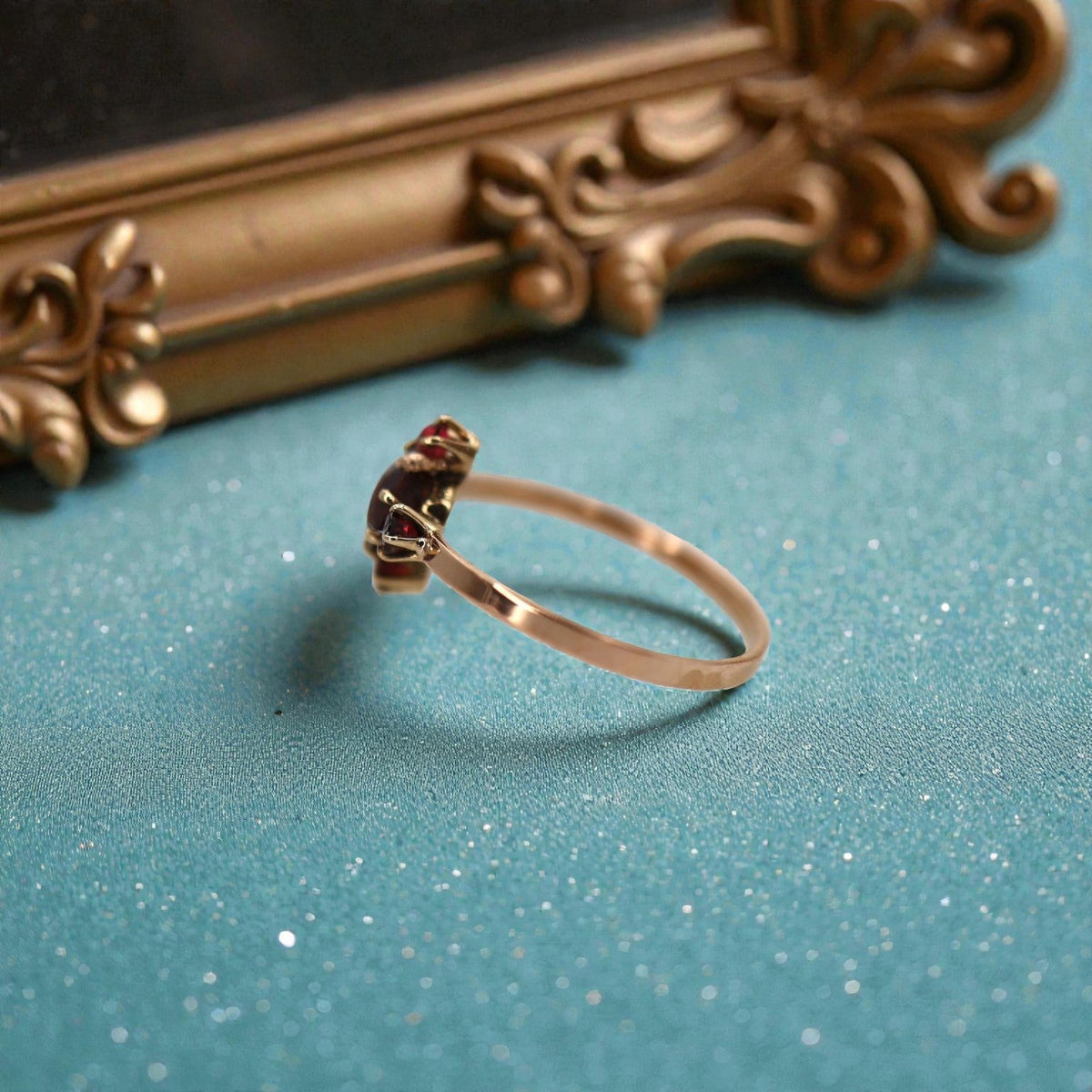 14K Rose Gold Victorian Bohemian Garnet Ring - Petra Star
