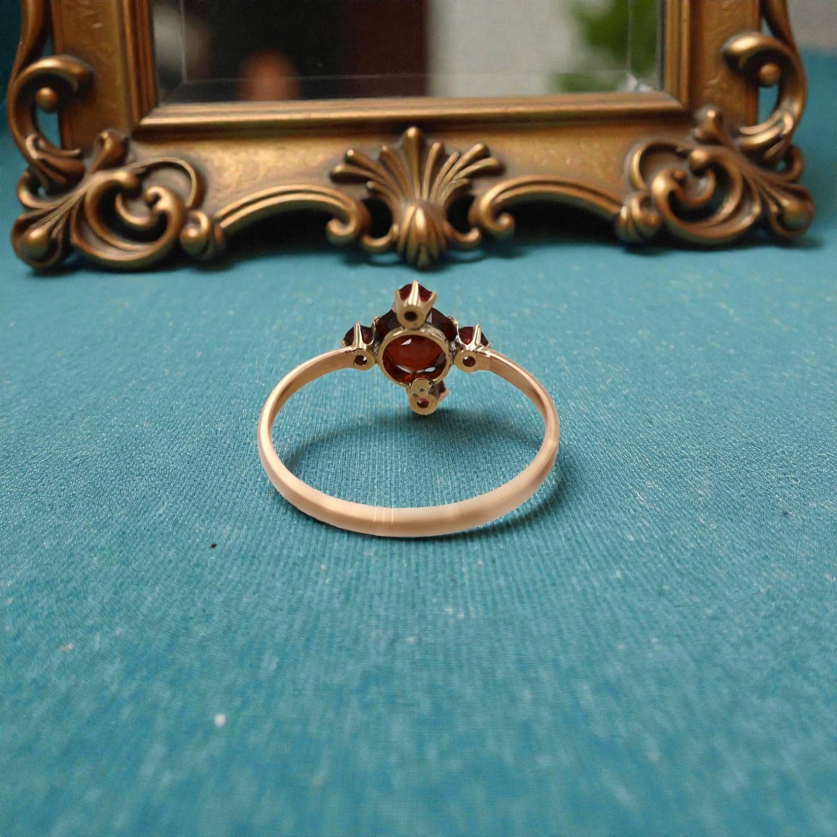 14K Rose Gold Victorian Bohemian Garnet Ring - Petra Star