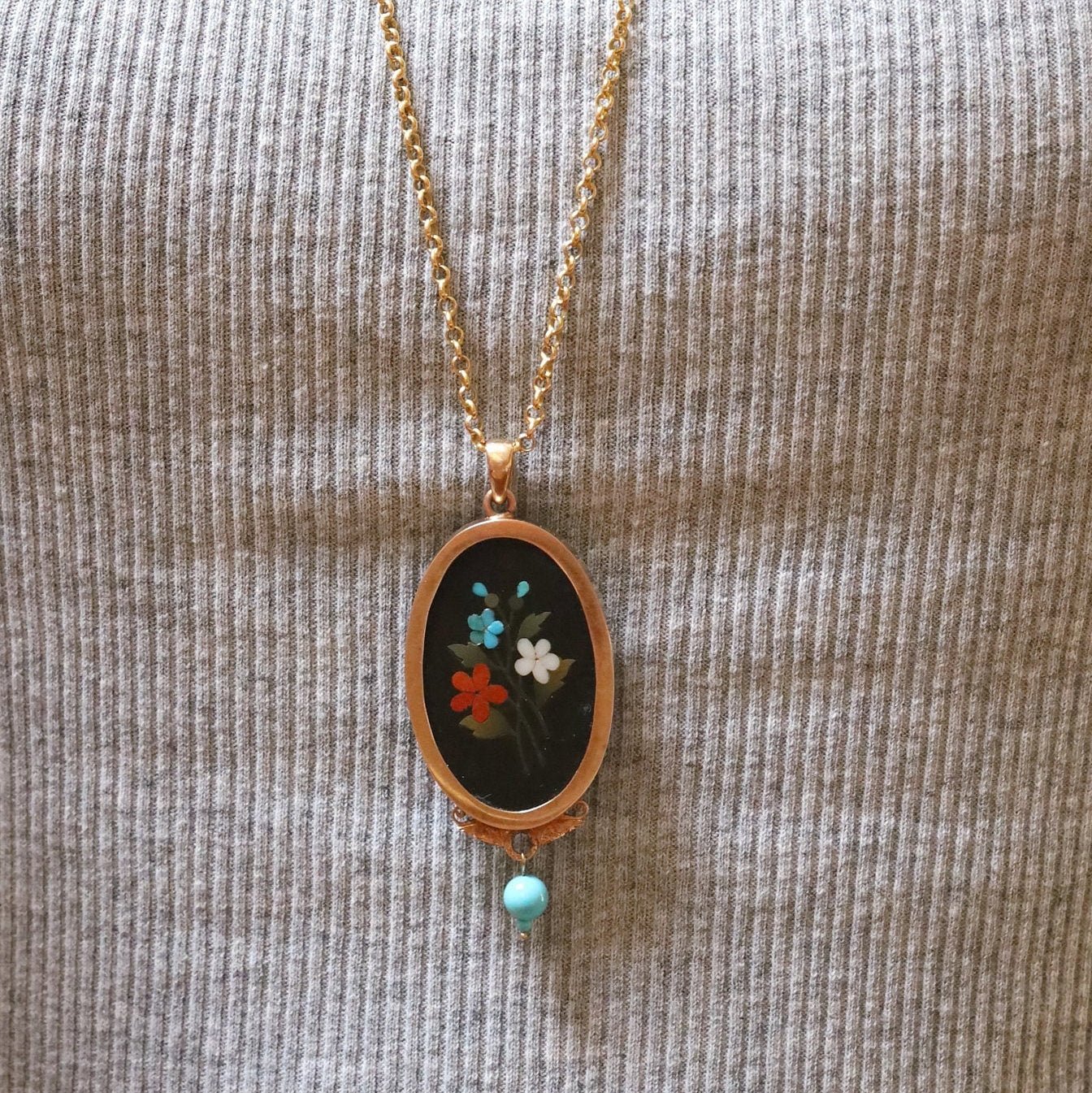 14k Rose Gold Victorian Pietra Dura Pendant - Petra Star