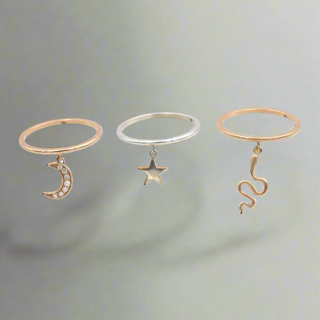 14k Solid Gold Witchy Charm Rings (Made to Order) - Petra Star