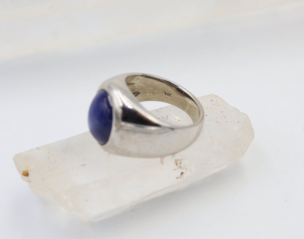 14k White Gold Signet Ring with Synthetic Star Sapphire - Petra Star