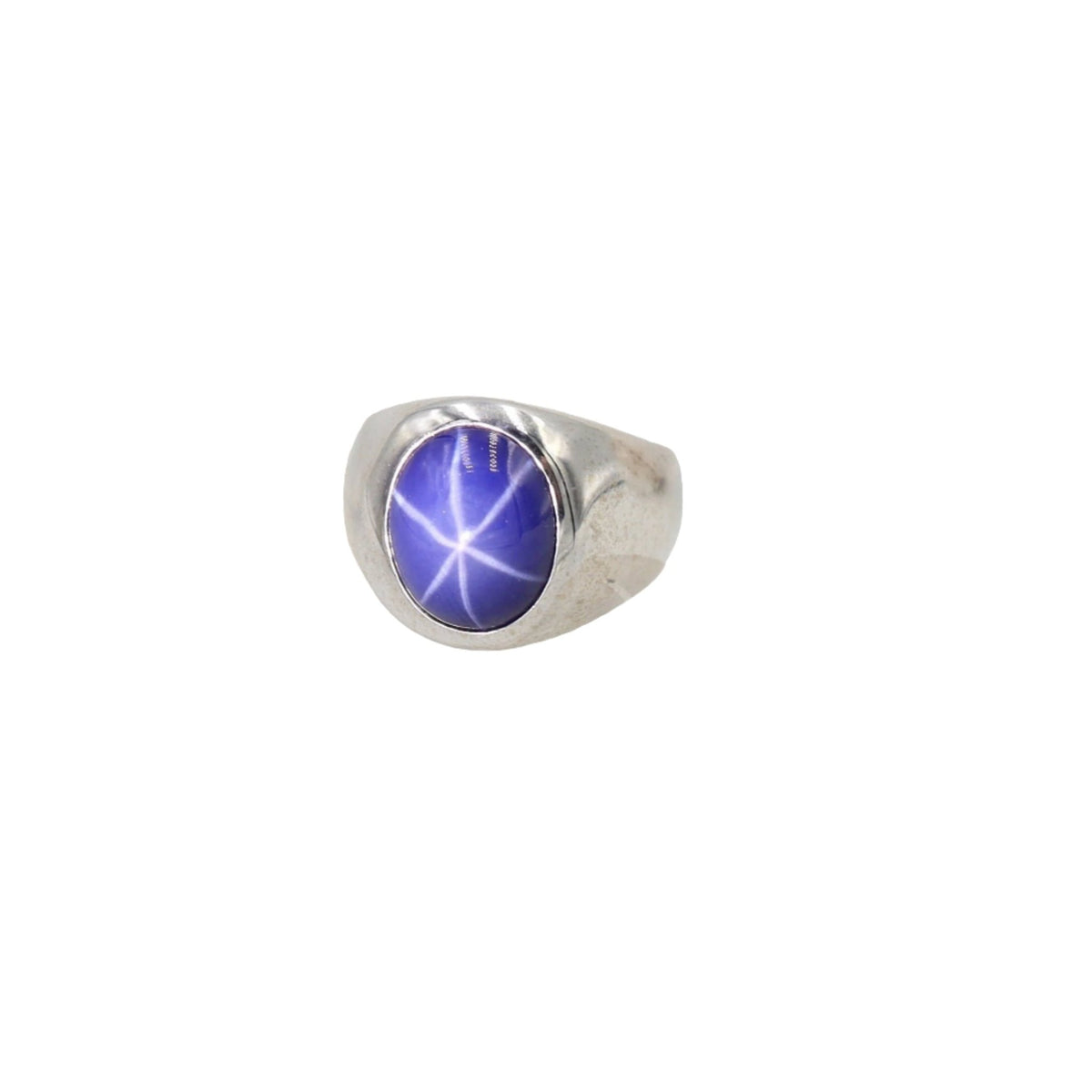 14k White Gold Signet Ring with Synthetic Star Sapphire - Petra Star
