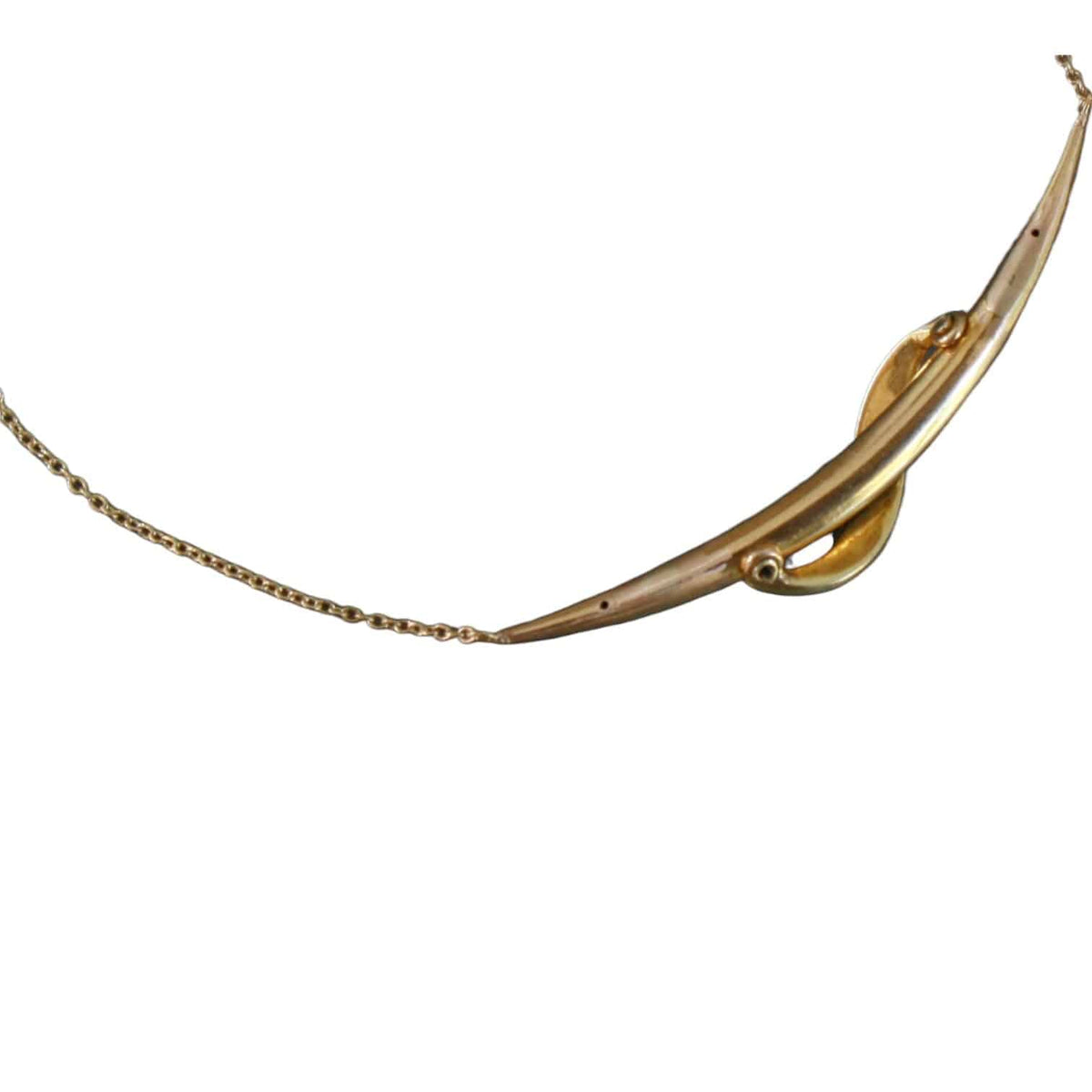 14k Yellow Gold Large Crescent Victorian Moon Pendant Necklace with Black Enamel - Petra Star