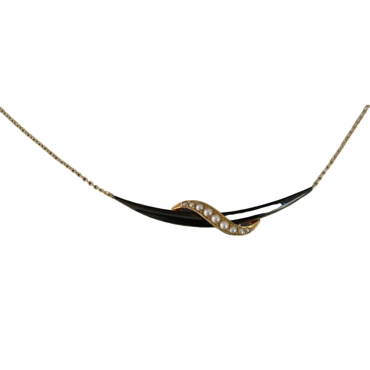 14k Yellow Gold Large Crescent Victorian Moon Pendant Necklace with Black Enamel - Petra Star