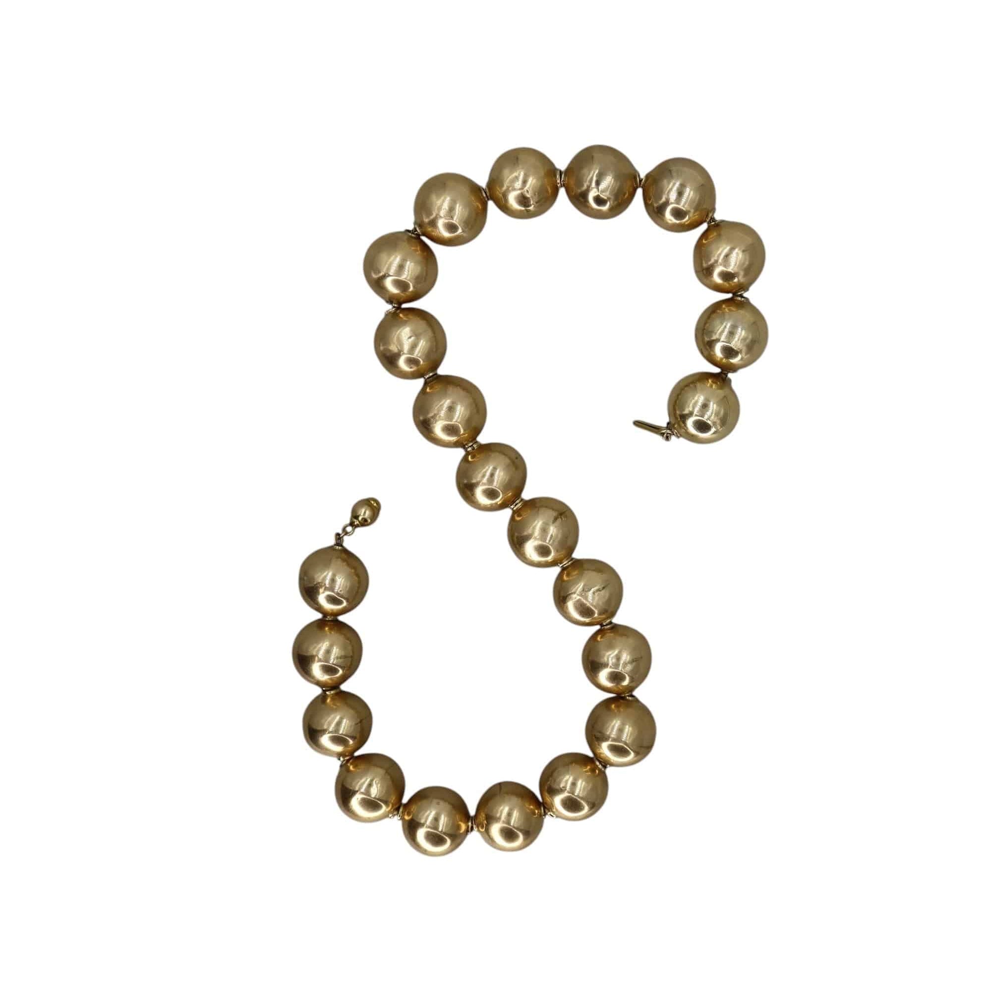 Antique Victorian 14k yellow gold bead necklace featuring 16mm gold beads, elegant vintage jewelry piece