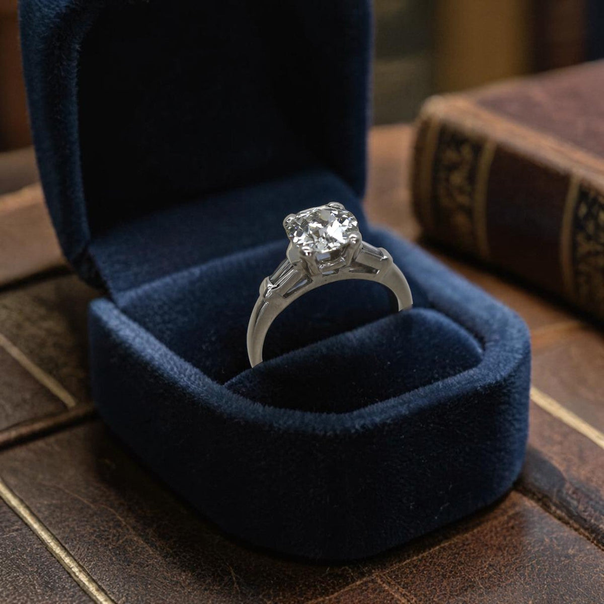 1.77ct GIA Old European Diamond Platinum Ring | Tapered Baguettes | Petra Star Vintage Vault - Petra StarEngagement Ring