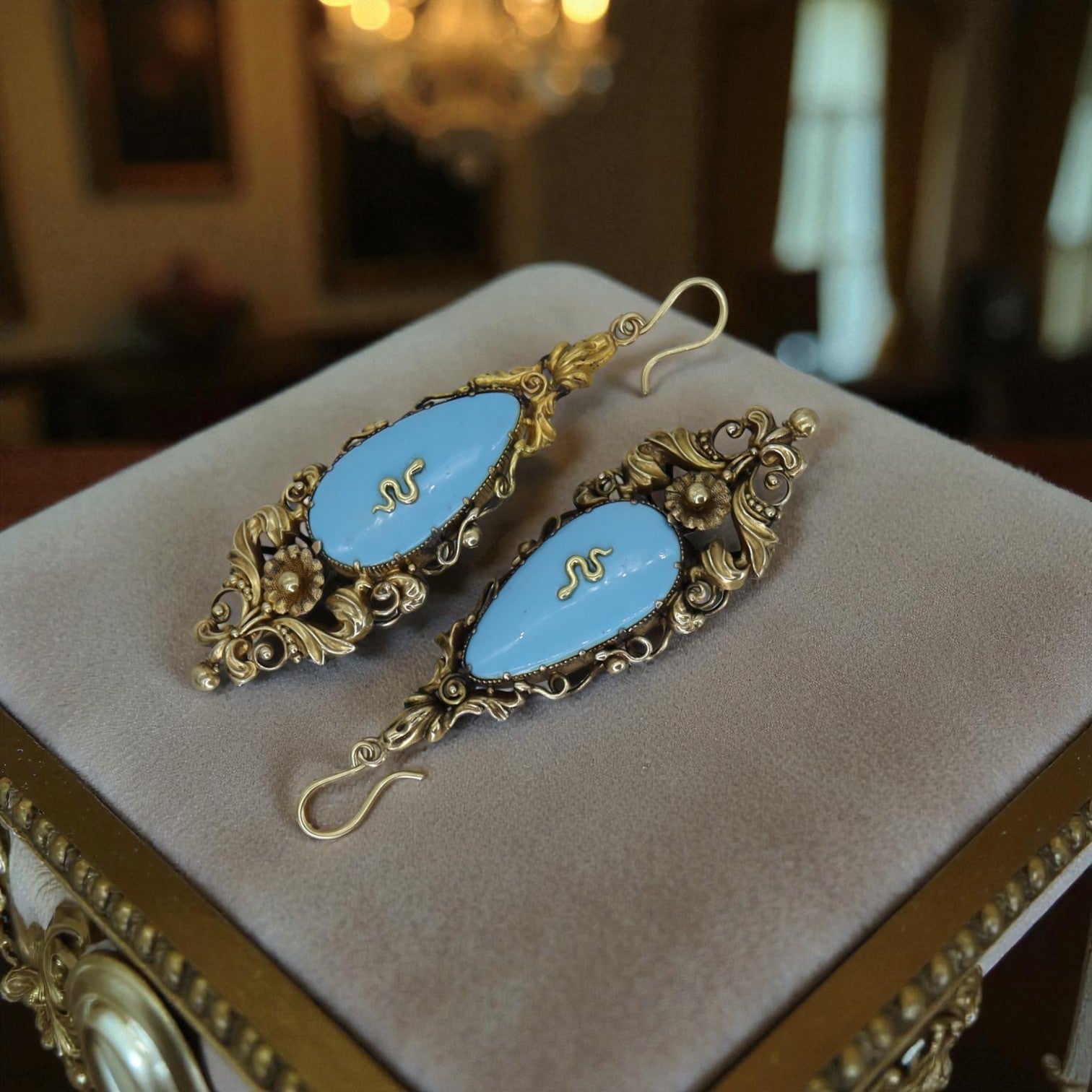 18k Yellow Gold Victorian Turquoise Earrings - Petra Star