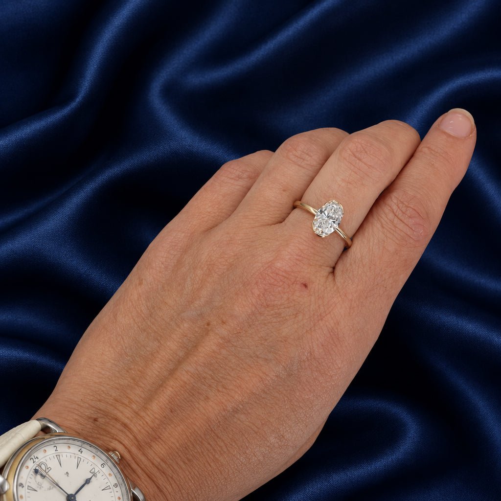 2.01 ct Oval Lab-Grown Diamond Solitaire Engagement Ring in 14k Yellow Gold, Partial Bezel, IGI, Size 7 - Petra StarEngagement Ring