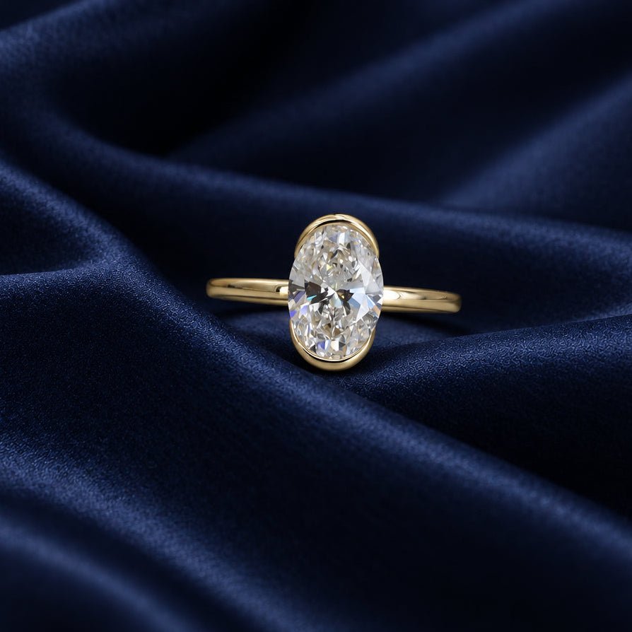 2.01 ct Oval Lab-Grown Diamond Solitaire Engagement Ring in 14k Yellow Gold, Partial Bezel, IGI, Size 7 - Petra StarEngagement Ring