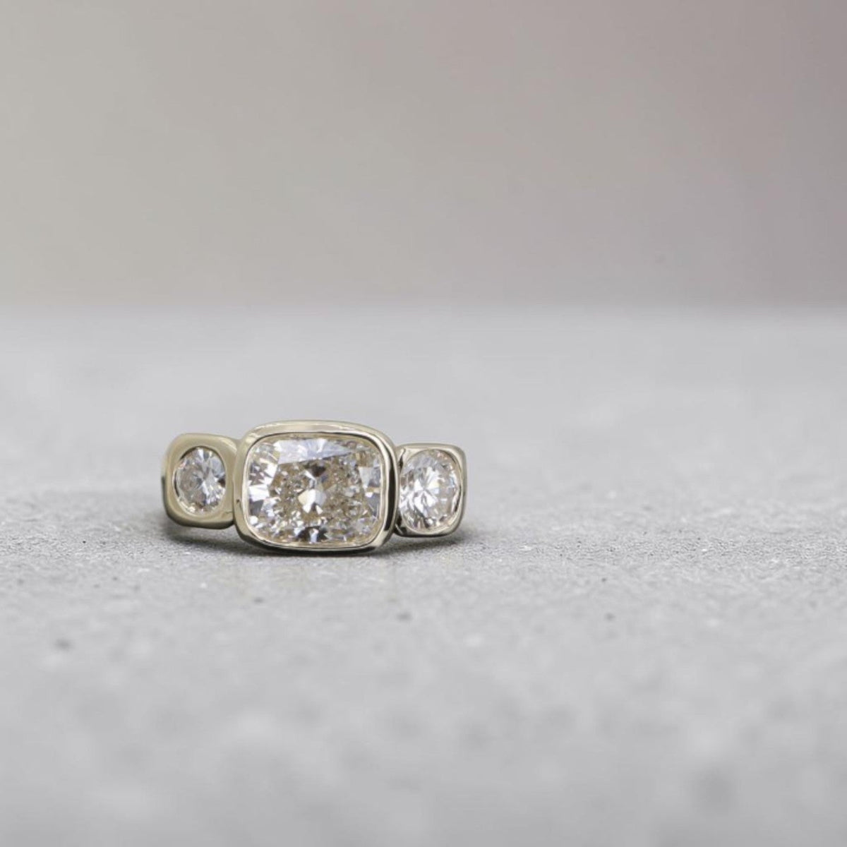 2.08ct Lab-Grown Cushion Diamond, East-West Set | Heirloom Diamond Sides | 14k Gold | Petra Star - Petra Star