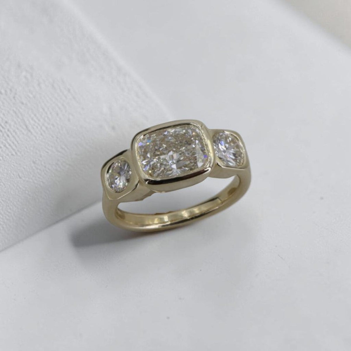 2.08ct Lab-Grown Cushion Diamond, East-West Set | Heirloom Diamond Sides | 14k Gold | Petra Star - Petra Star