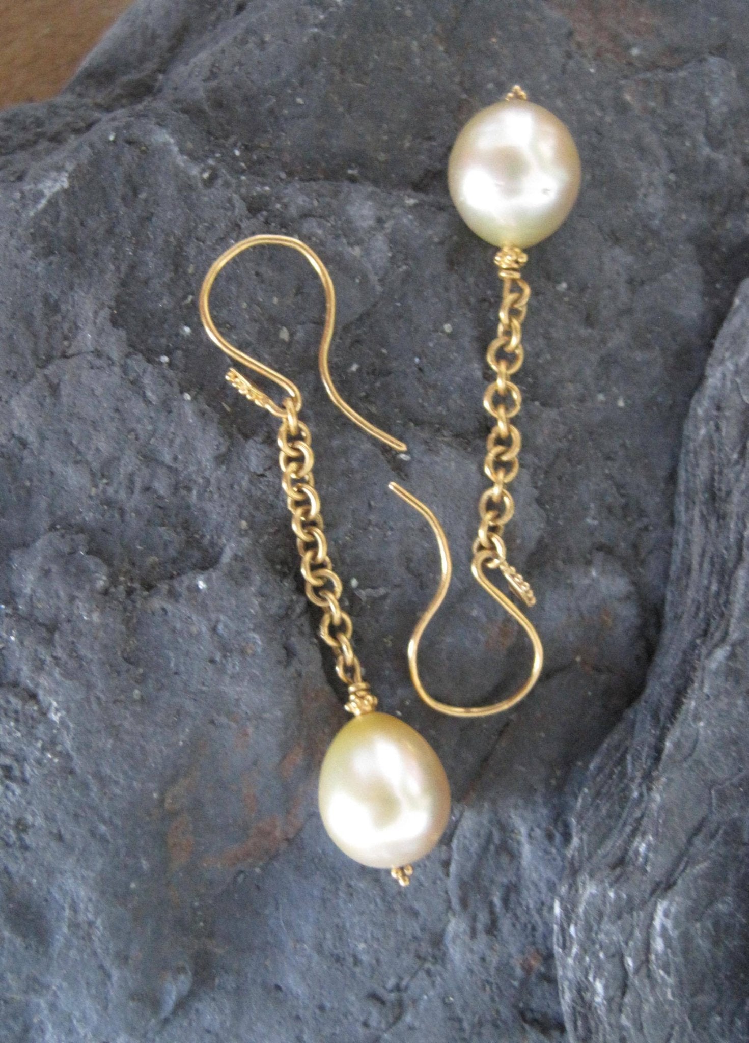 22k Gold Golden South Sea Pearl Drop Earrings - Petra Star