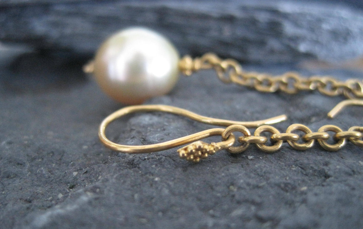 22k Gold Golden South Sea Pearl Drop Earrings - Petra Star