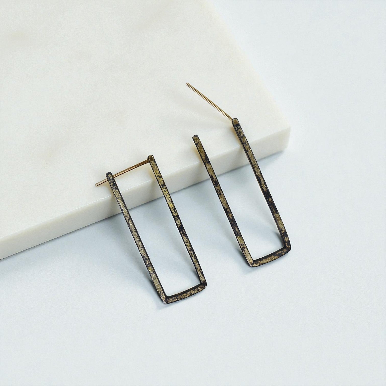 22k/18k Gold & Oxidized Silver Contemporary Hoops - Petra Star