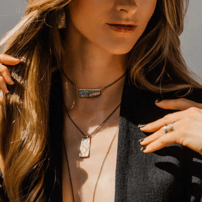 22k/18k Gold, Oxidized Silver & Reclaimed-Diamond Strata Necklace - Petra Star