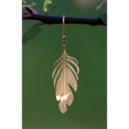 Large Feather Earrings in 14K Gold