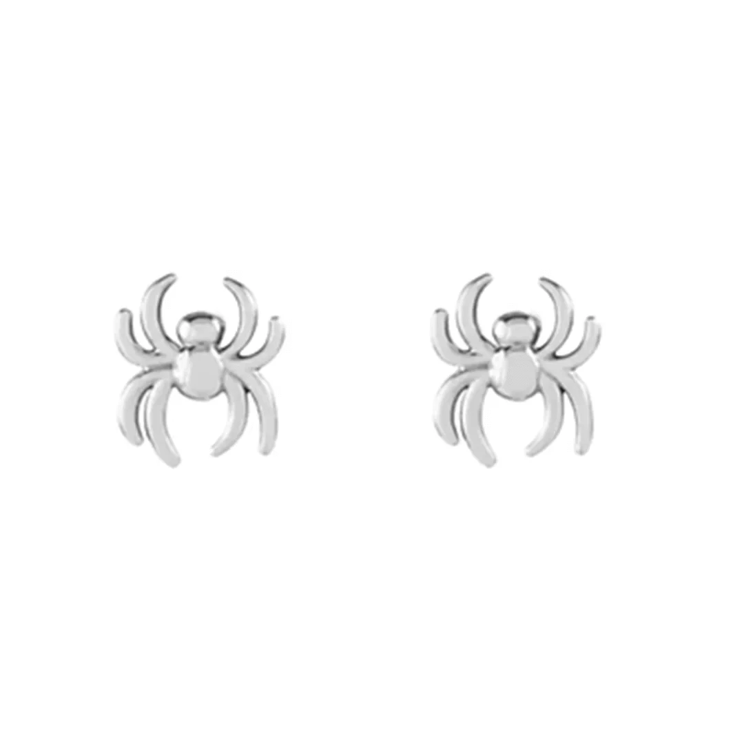 PS Spooky Spider Stud Earrings featuring a small, detailed black spider design on silver-tone metal for Halloween style.
