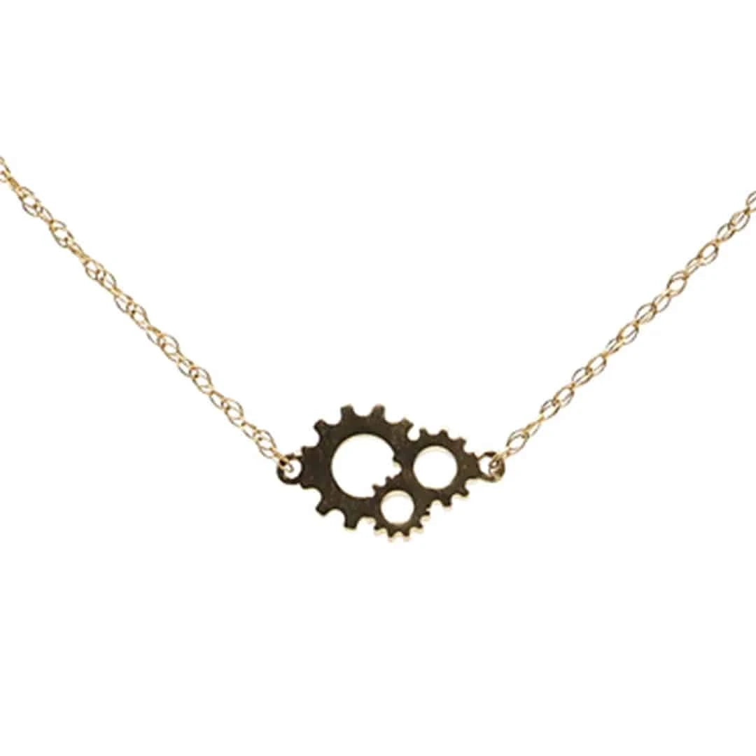 Petra Star Gearhead Necklace featuring a silver gear pendant on a sleek chain, stylish jewelry accessory for modern fashion.