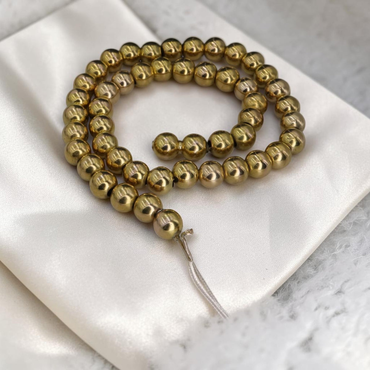 Antique 14k Gold Bead Necklace, 9.2mm Hollow Beads, Invisible Bead Clasp, 16.25", Antique Fine Jewelry