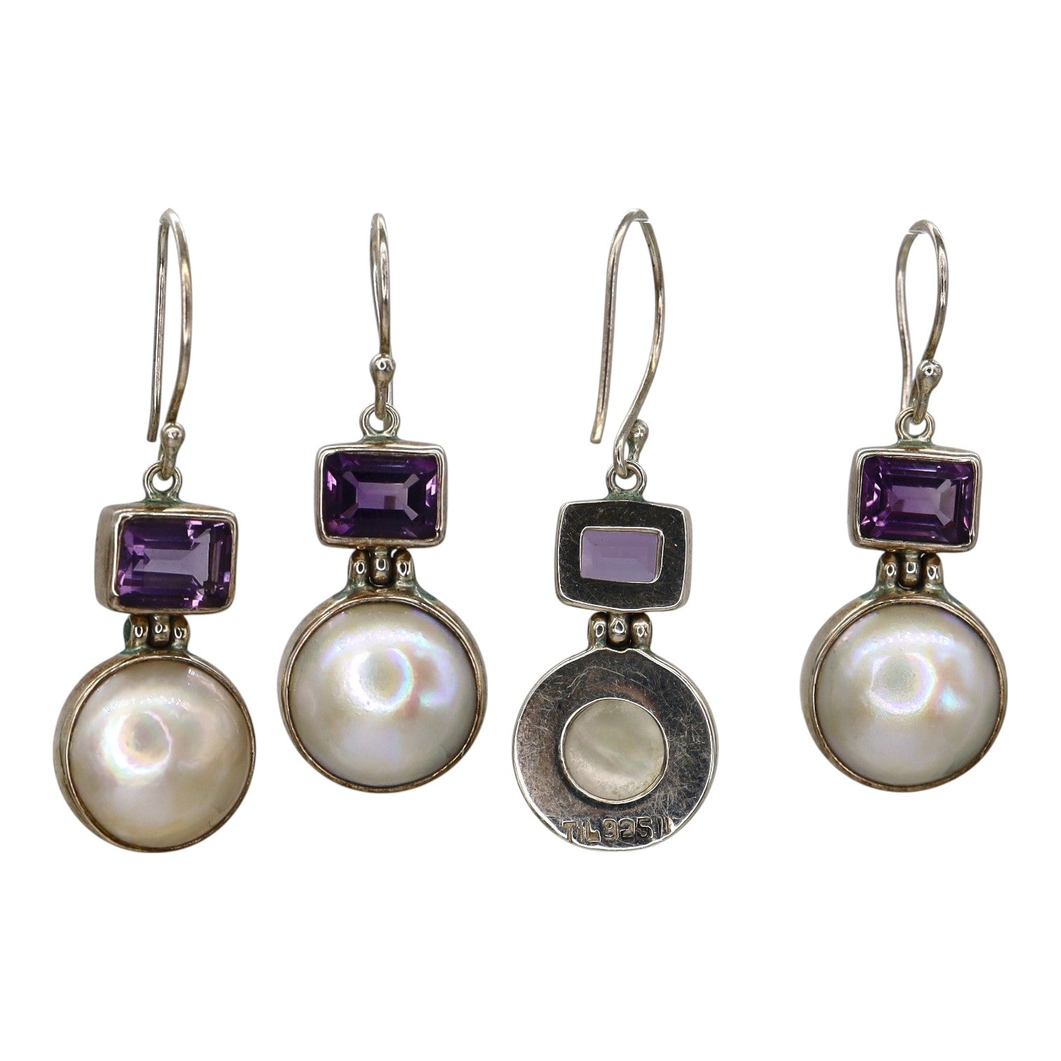 PS Earrings MakeOver featuring elegant amethyst and pearl drop earrings with a stylish design.