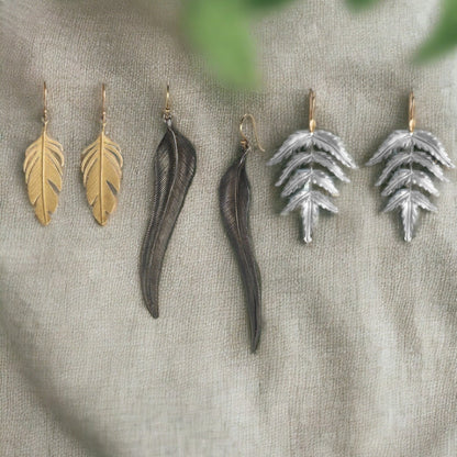 Large Feather Earrings in 14K Gold