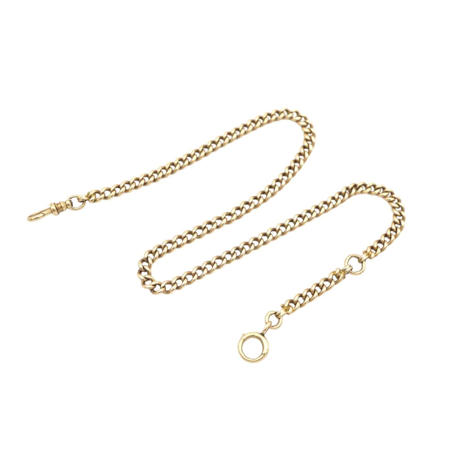 Antique 14k gold curblink chain necklace with 4.8mm links, 16-inch and 13-inch lengths, from The Vintage Vault.