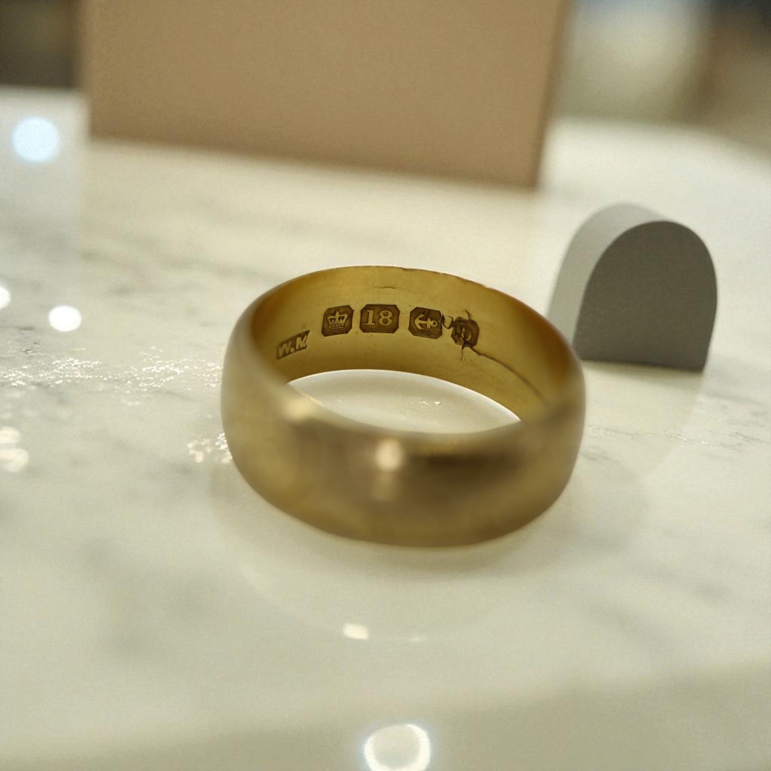 Vintage Georgian 18k gold hand-engraved wedding band with Birmingham hallmark, dating from 1799, by The Vintage Vault.