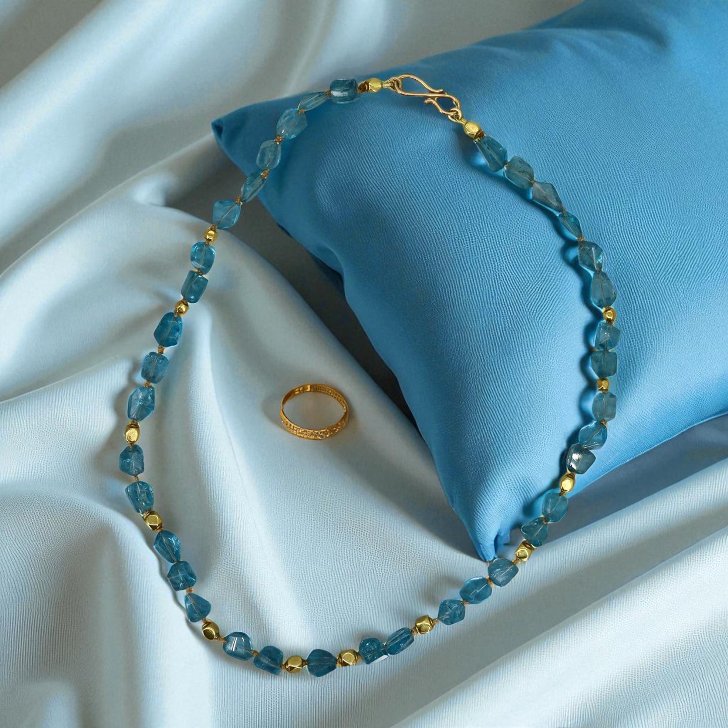 Apatite Necklace with 22K + 18K Gold Beads - Petra Star