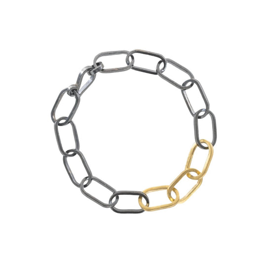 Black + Gold Chain Bracelet - 22k/18k gold, Oxidized Silver