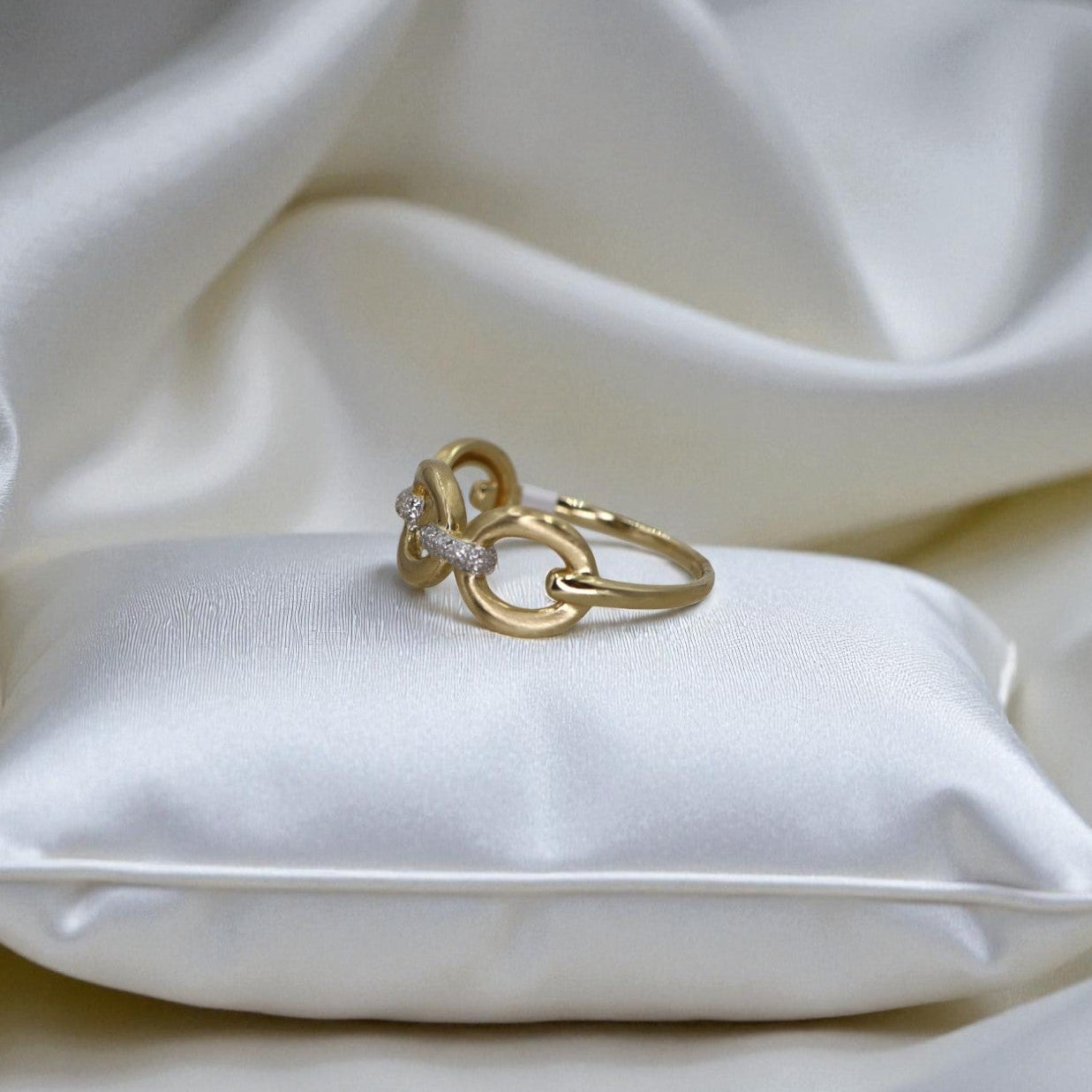 Wide Diamond Link Band – Satin 14k Yellow Gold, 14k White Gold Diamond Accents