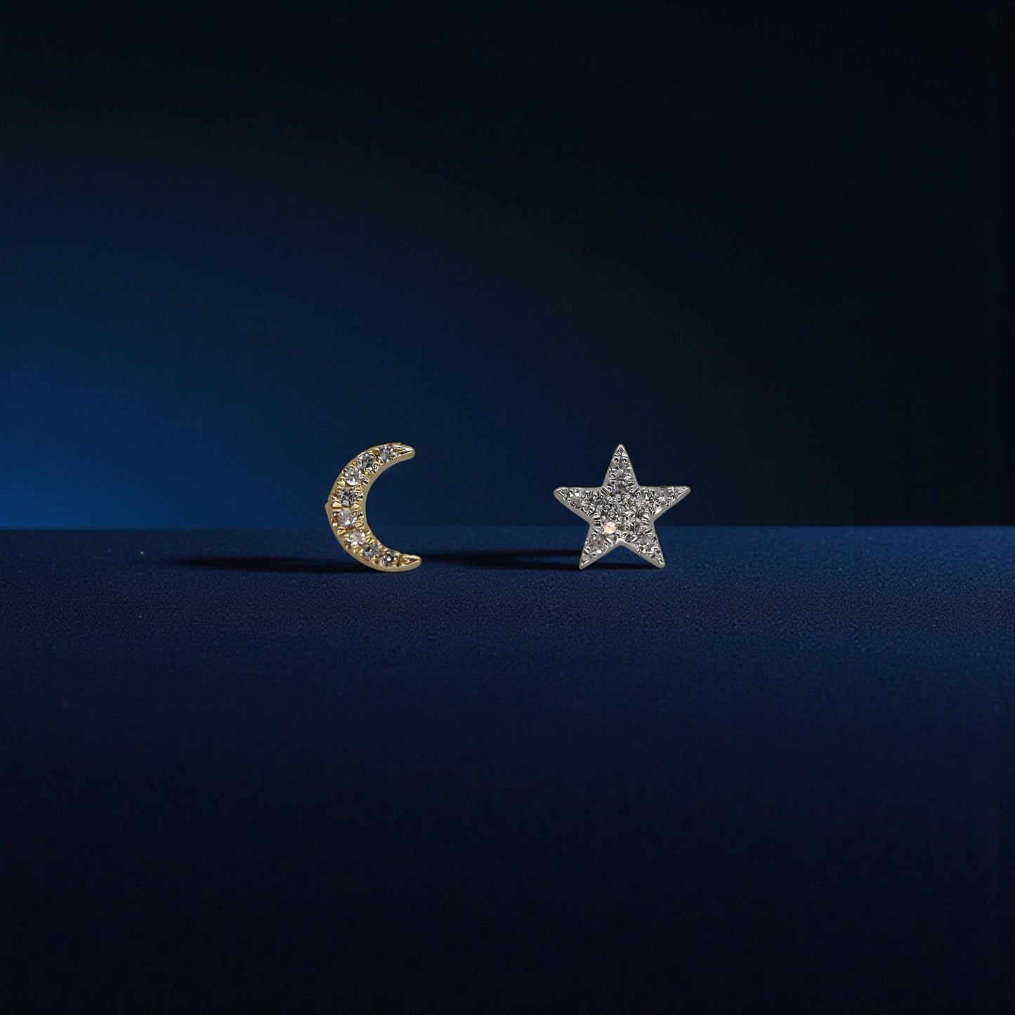 14k Gold Diamond Stud Earring—Crescent Moon or Star (Single)
