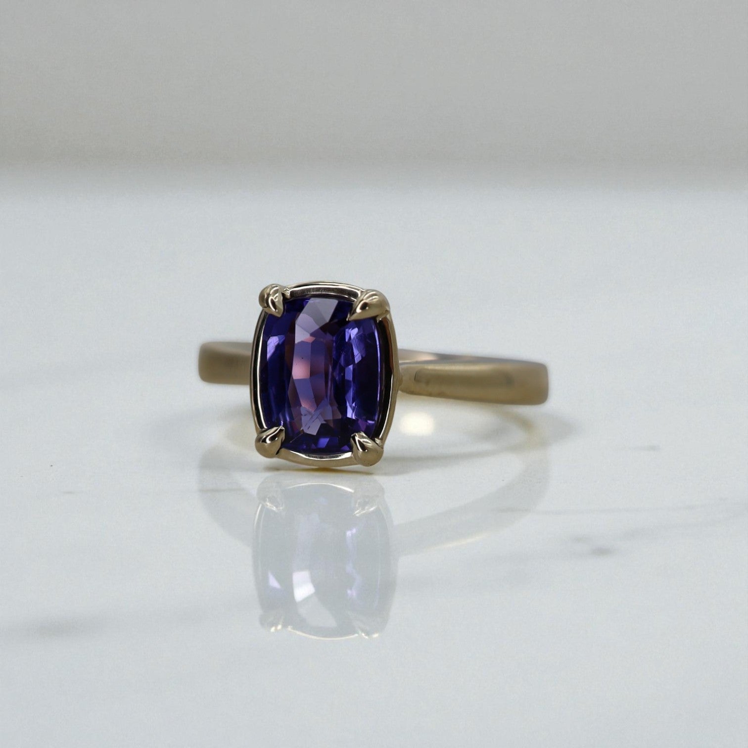 Natural Color-Change Cushion-Cut Sapphire Ring (No-Heat) - Petra Star