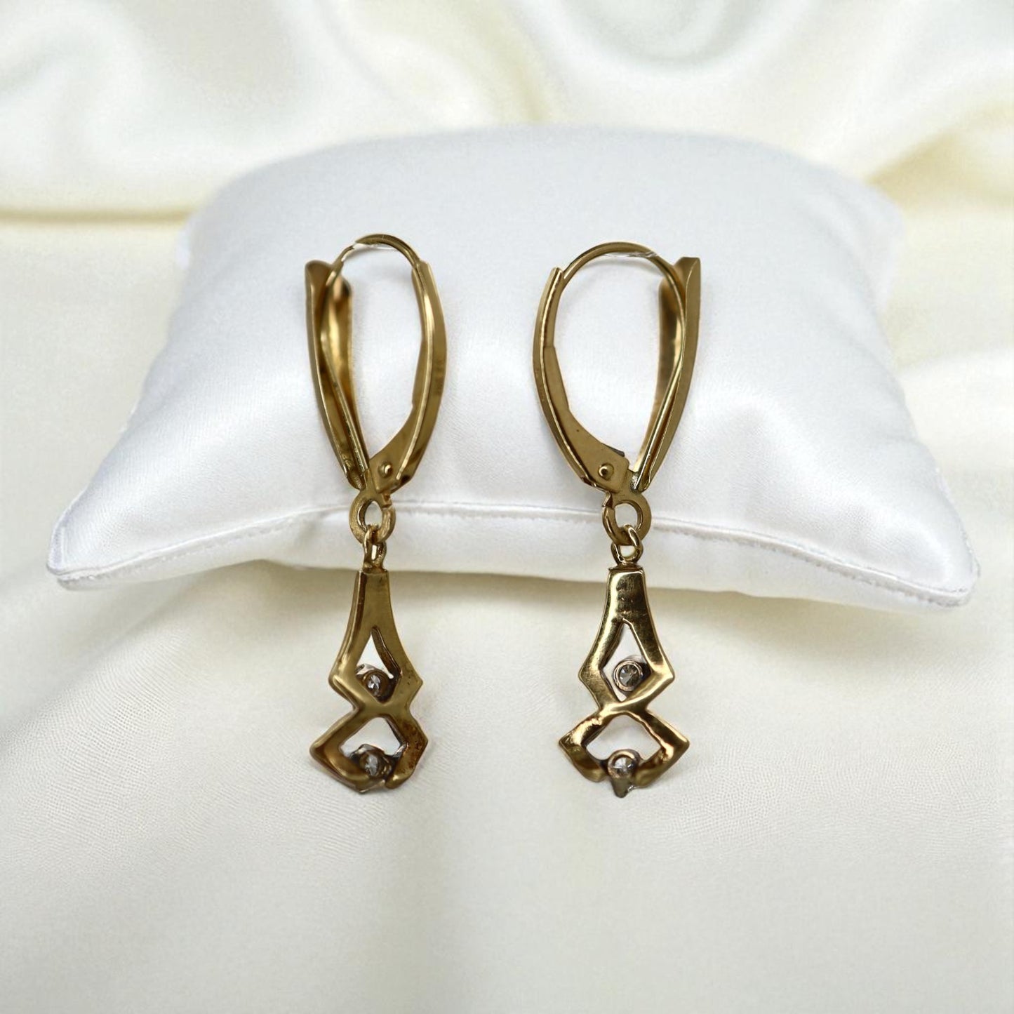 Upcycled Diamond Drop Earrings – 1990s Vintage Bracelet Conversion, 14k Yellow Gold - Petra Star
