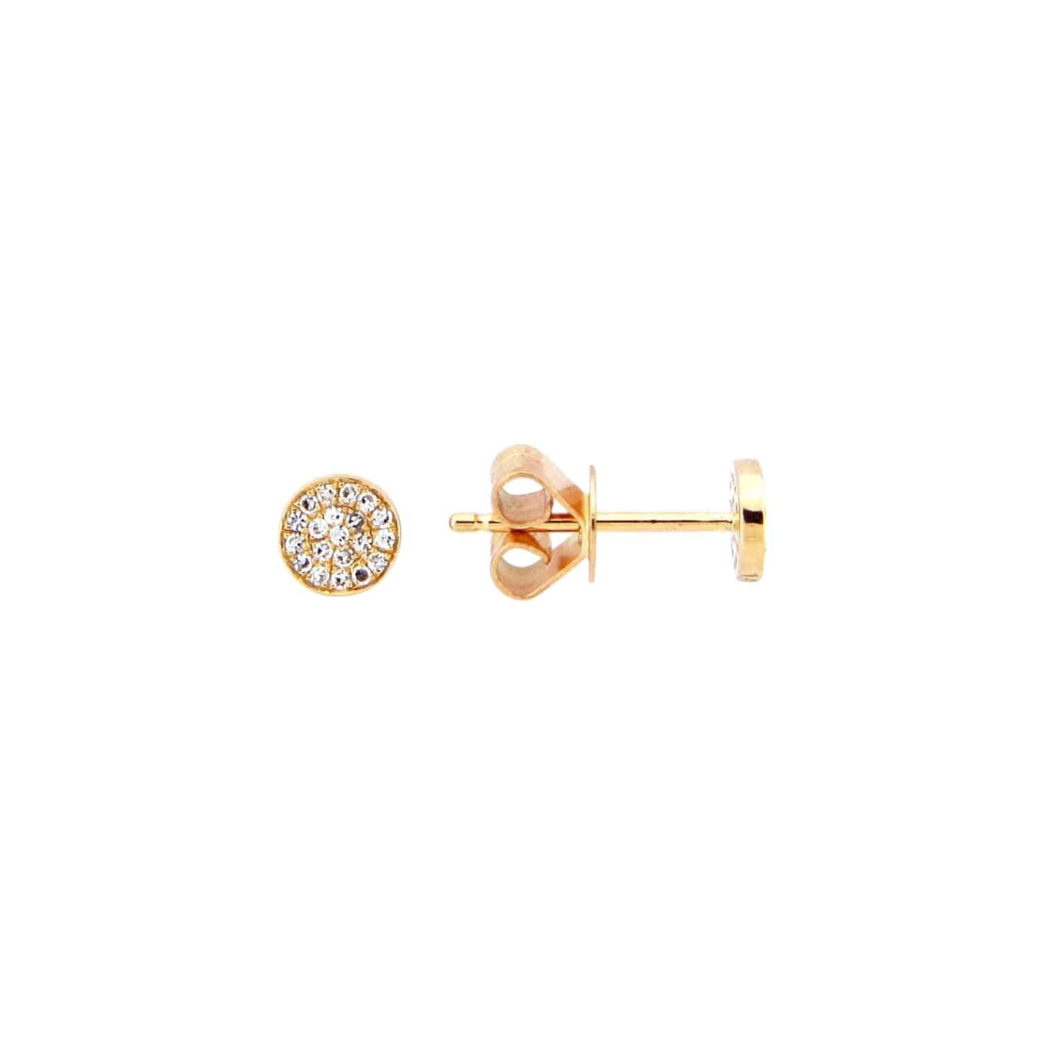 Diamond disc stud earrings in 14k gold by Dilamani, featuring sparkling diamond accents and a classic stud design.