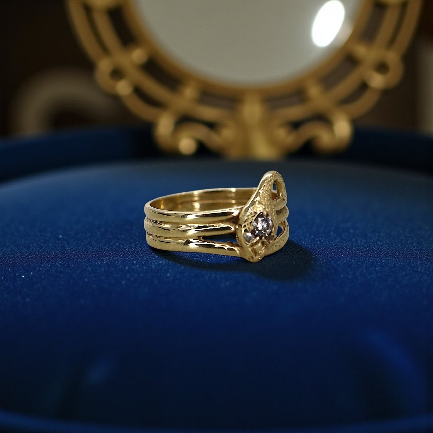 14k Gold Antique Diamond Snake Ring