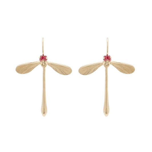 Damsel Dragonfly Earring in 14K Gold with Rubies