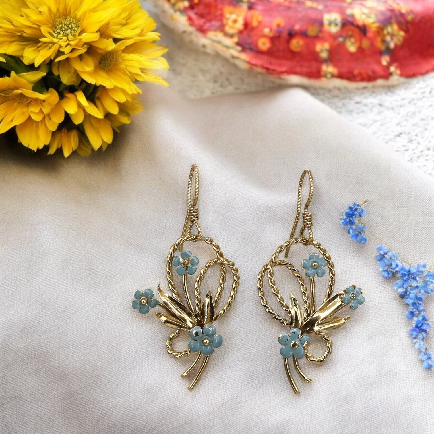 Vintage Forget Me Not Earrings in 14k Gold - Petra Star